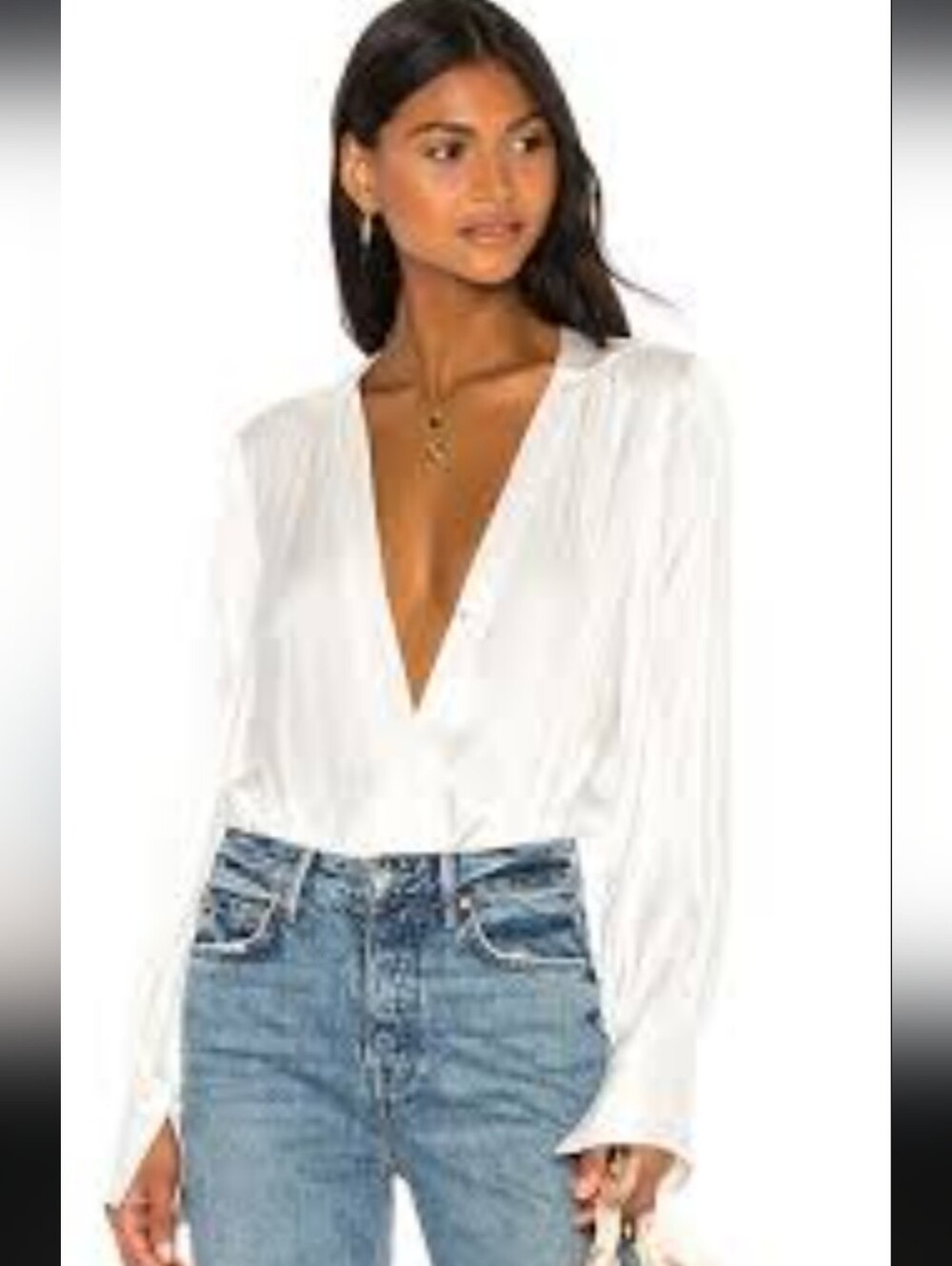 Revolve Bardot Minimalist Romantic Cuffed Cassidy Bodysuit Blouse Ivory Sz 6